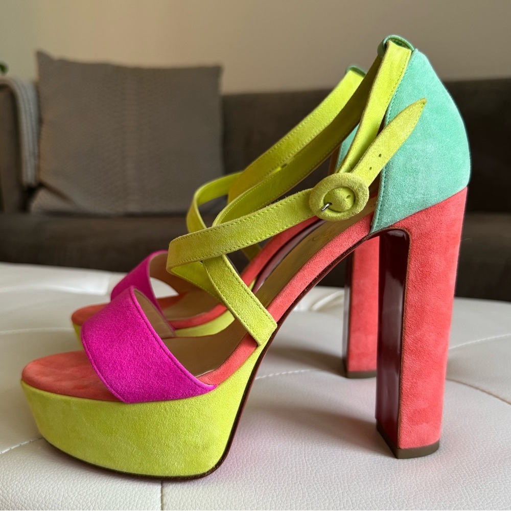 Christian Louboutin Loubi Bee Alta 130 Suede Pink Platform Sandal Heel Size 38